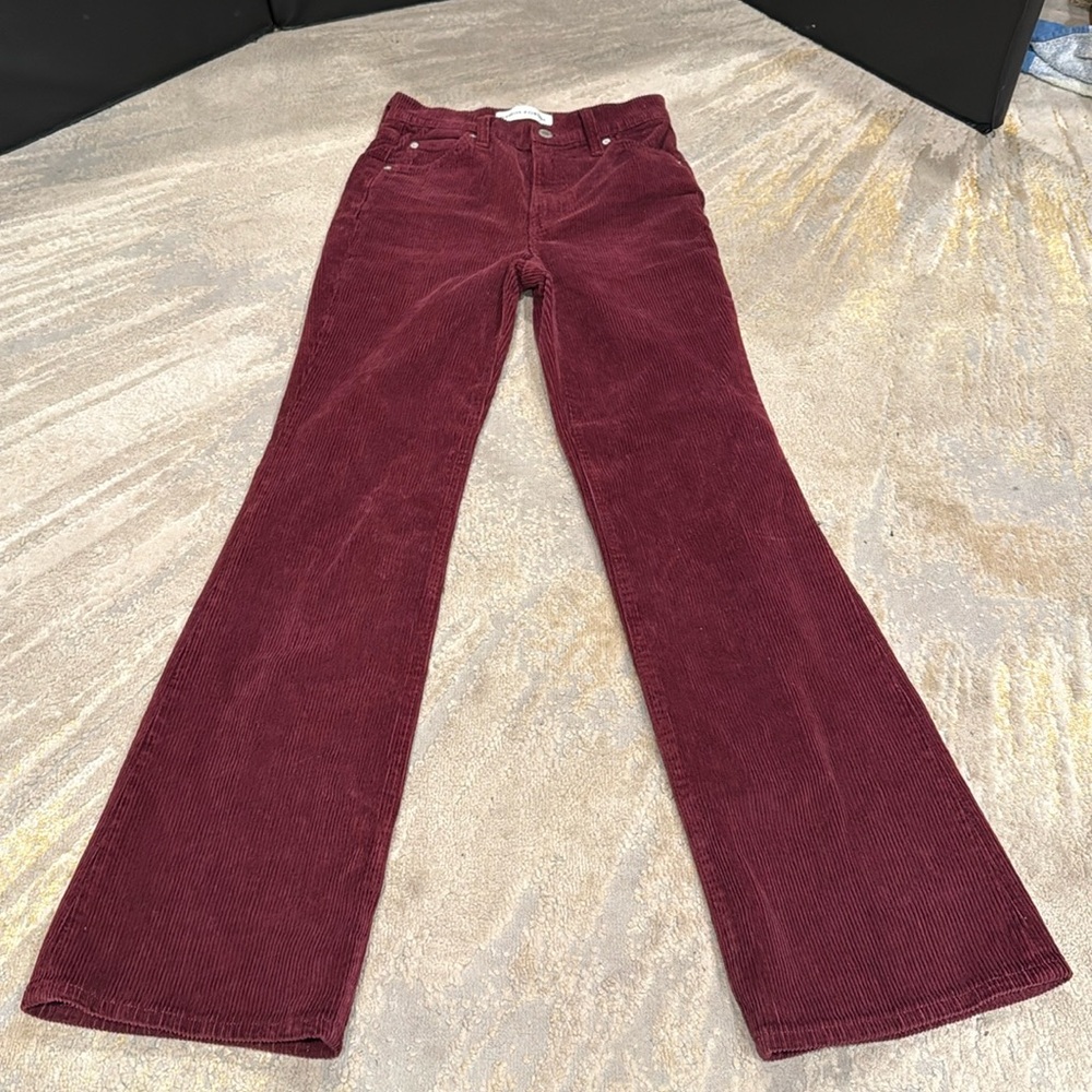 Denim Forum The Bettie High Rise Flare 30L Size 24 Womens Burgundy Corduroy Pant